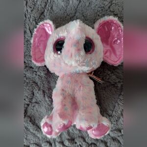 Ty Beanie Boo Ellie Pink Plush Elephant with Blue Speckles